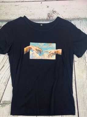 SHEIN Black Graphic Tee with Sky Hands Print